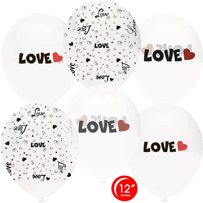 Шар (12''/30 см) Любовь, Белый (801)/Прозрачный (701), кристалл